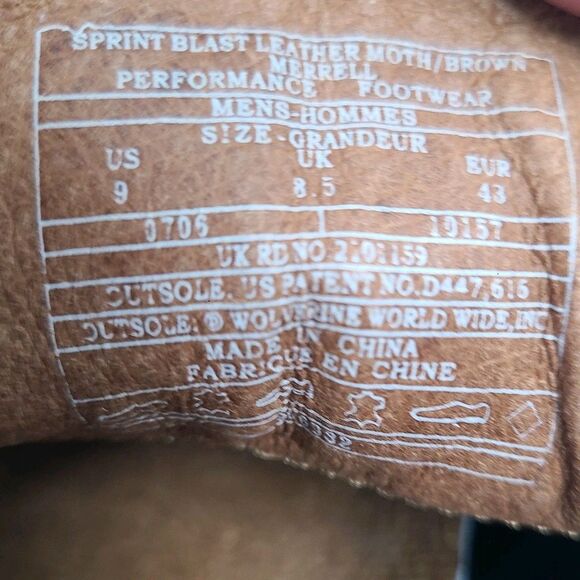 Merrell Sprint Blast Moth/ Brown Men's Suede Leather Shoes Trainers US SZ 9 - Picture 11 of 11